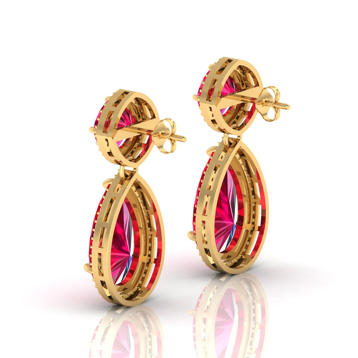 Gold Plated Ruby Dangle Tear Drop Earrings