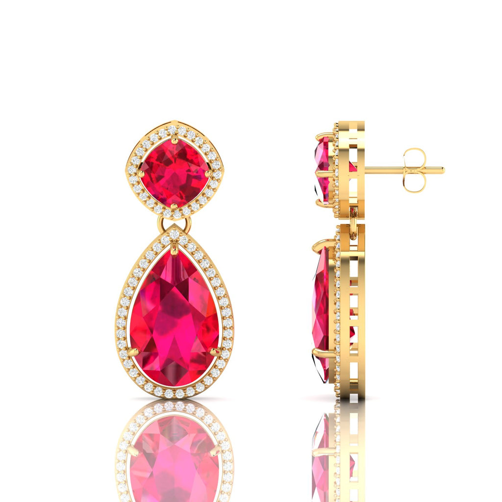 Gold Plated Ruby Dangle Tear Drop Earrings
