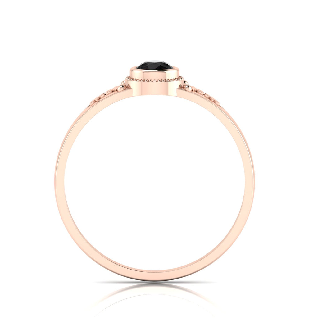 Tear Drop Style Black Diamond Flower Rose Gold Plated Solitaire Ring