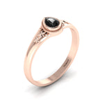 Tear Drop Style Black Diamond Flower Rose Gold Plated Solitaire Ring