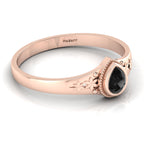 Tear Drop Style Black Diamond Flower Rose Gold Plated Solitaire Ring