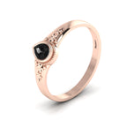 Tear Drop Style Black Diamond Flower Rose Gold Plated Solitaire Ring