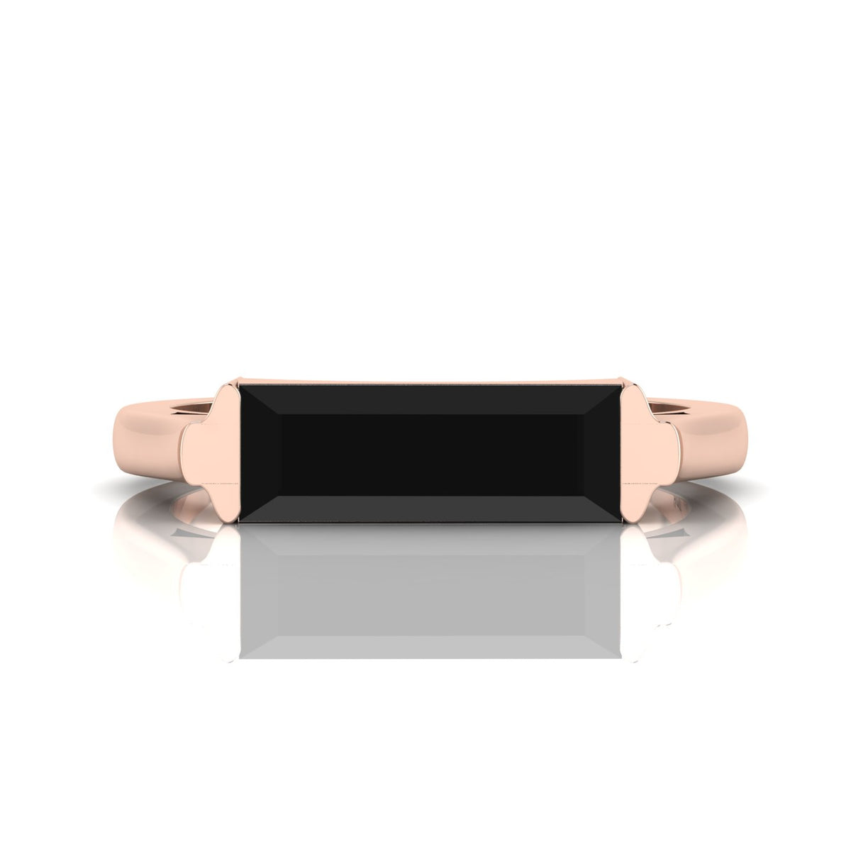 Baguette-Cut Black Diamond Rose Gold Plated Bar Ring