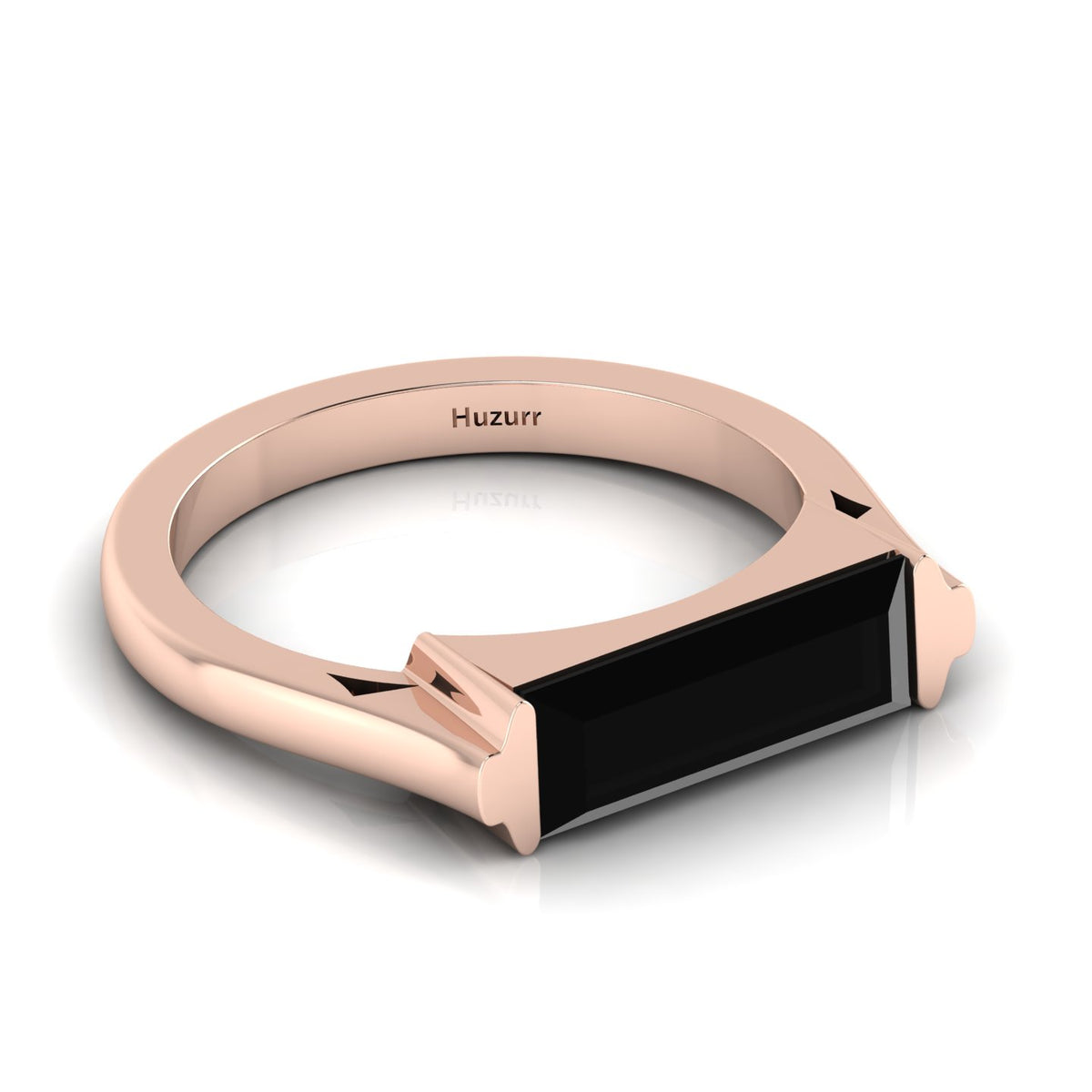 Baguette-Cut Black Diamond Rose Gold Plated Bar Ring