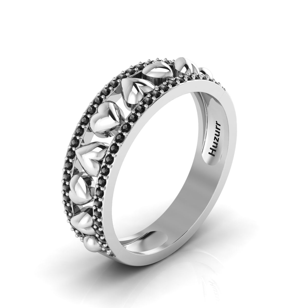 Round-Black Diamond Sterling Silver Heart Band Ring
