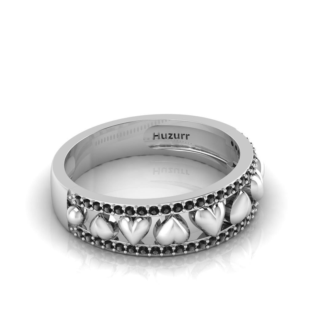 Round-Black Diamond Sterling Silver Heart Band Ring