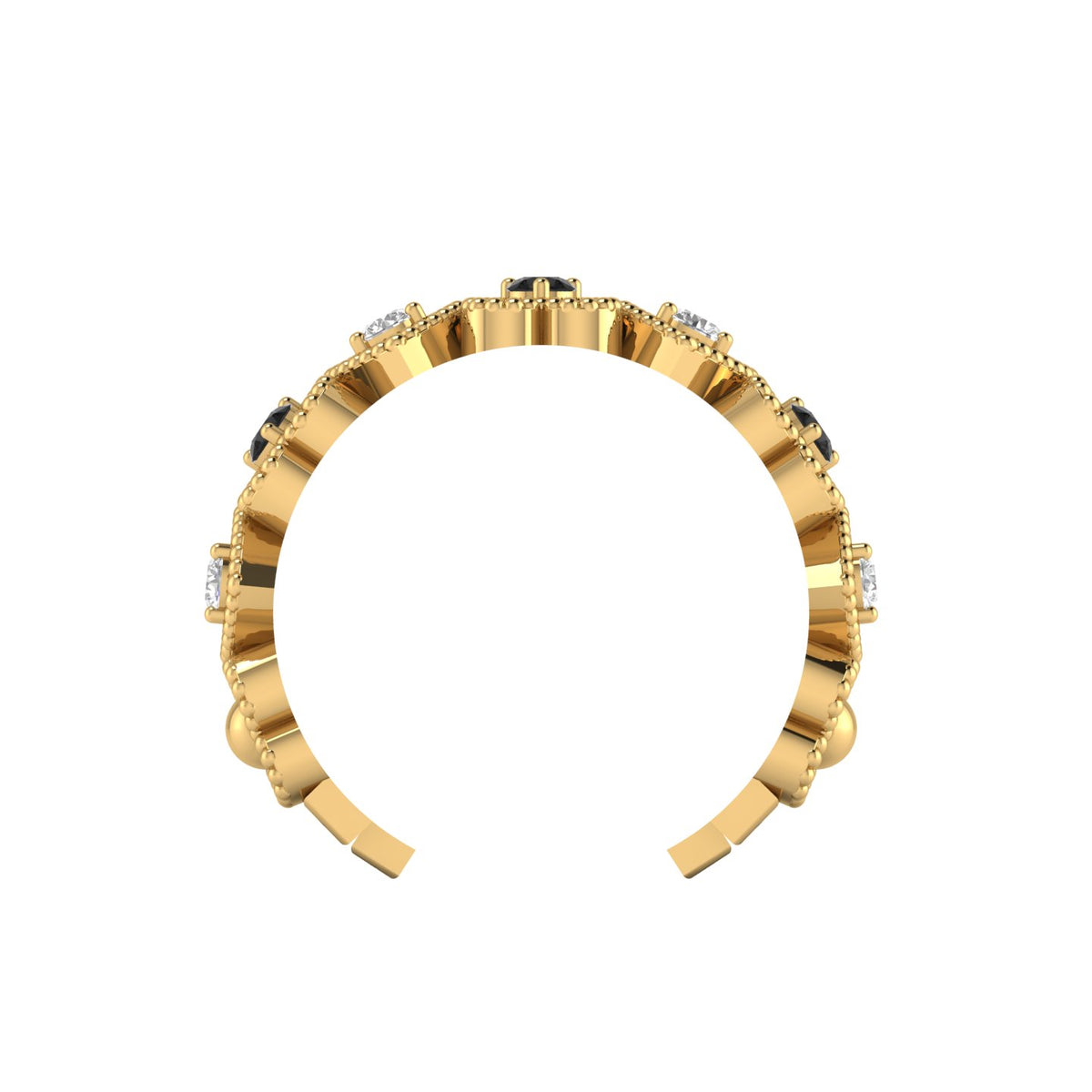 Gold Plated Heart-Style Round Black & White Diamond Adjustable Ring