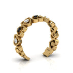 Gold Plated Heart-Style Round Black & White Diamond Adjustable Ring