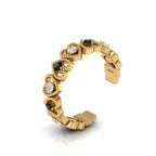 Gold Plated Heart-Style Round Black & White Diamond Adjustable Ring
