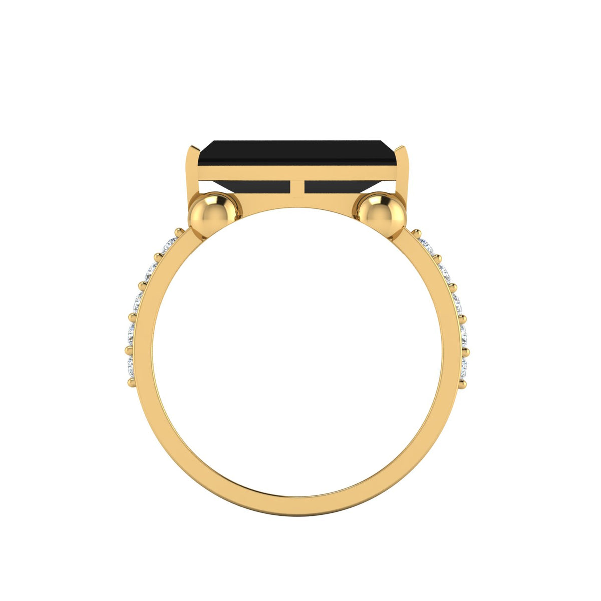 Parallel Split Baguette-Cut Black Diamond Solitaire Gold Plated Ring