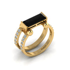 Parallel Split Baguette-Cut Black Diamond Solitaire Gold Plated Ring