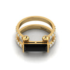 Parallel Split Baguette-Cut Black Diamond Solitaire Gold Plated Ring