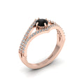 Wishbone Round Black & White Diamond Rose Gold Plated Solitaire Ring