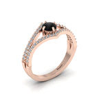 Wishbone Round Black & White Diamond Rose Gold Plated Solitaire Ring