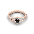 Wishbone Round Black & White Diamond Rose Gold Plated Solitaire Ring