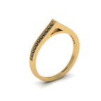 Round Black Diamond Stackable Solitaire Gold Plated V-Shaped Ring