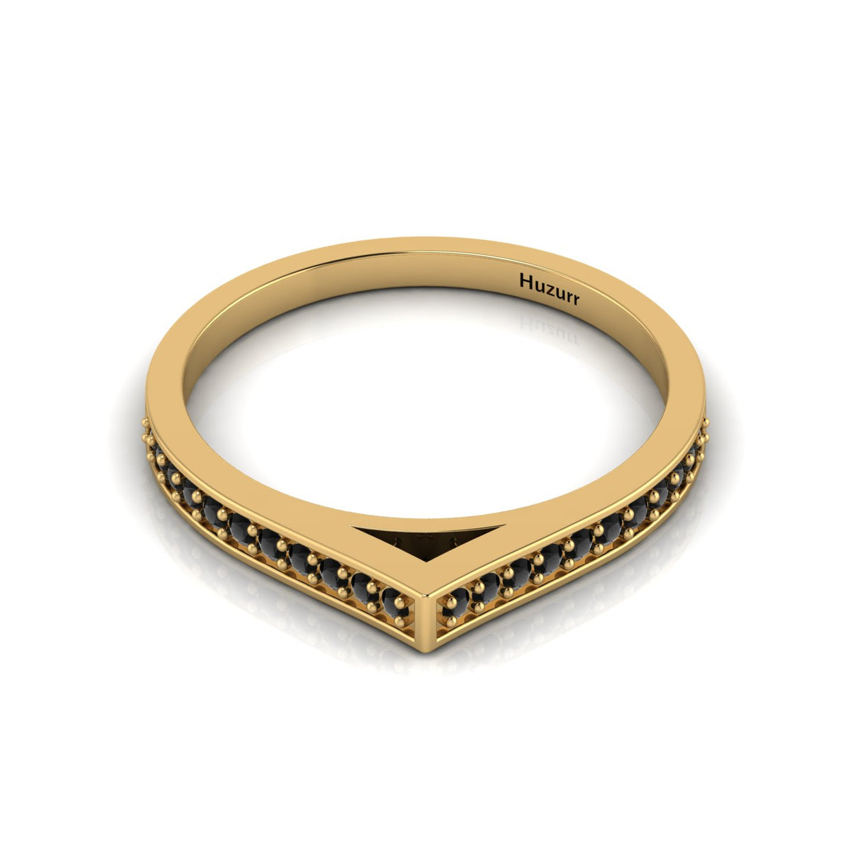 Round Black Diamond Stackable Solitaire Gold Plated V-Shaped Ring