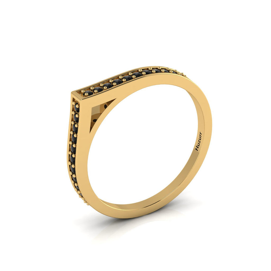 Round Black Diamond Stackable Solitaire Gold Plated V-Shaped Ring