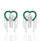 Sterling Silver Couple Heart Emerald Hanging Earrings