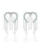 Sterling Silver Couple Heart Emerald Hanging Earrings
