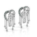 Sterling Silver Couple Heart Emerald Hanging Earrings