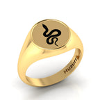 Black Enamel Spiral Snake Engraved Gold Plated Classic Signet Ring