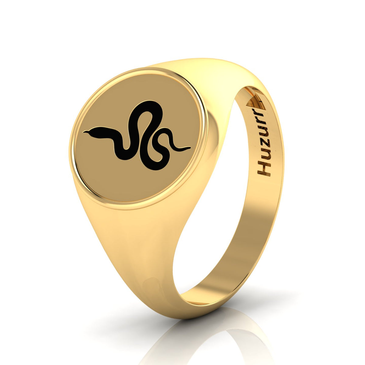 Black Enamel Spiral Snake Engraved Gold Plated Classic Signet Ring