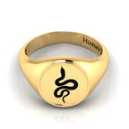 Black Enamel Spiral Snake Engraved Gold Plated Classic Signet Ring