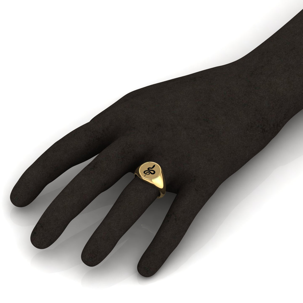 Black Enamel Spiral Snake Engraved Gold Plated Classic Signet Ring