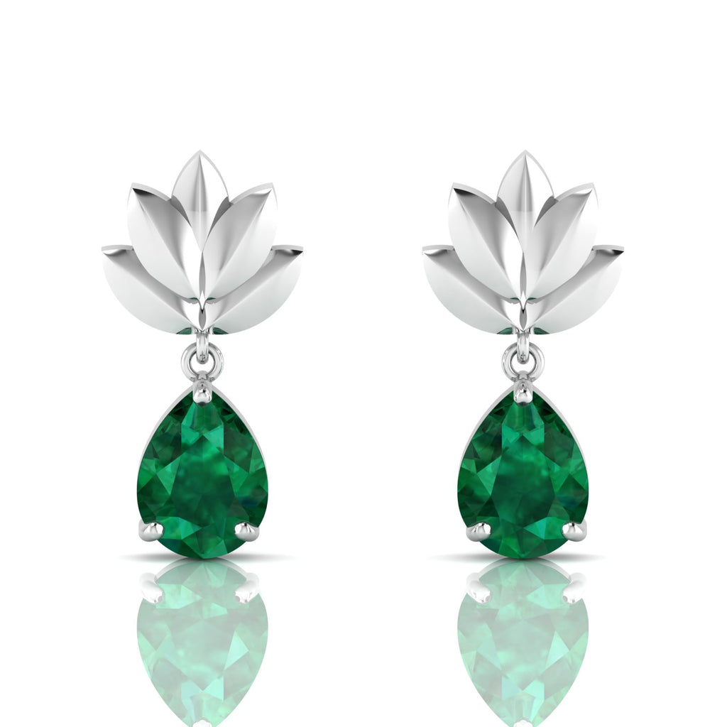 Sterling Silver Emerald Leaf Tear Drops Earrings