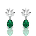 Sterling Silver Emerald Leaf Tear Drops Earrings