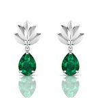 Sterling Silver Emerald Leaf Tear Drops Earrings