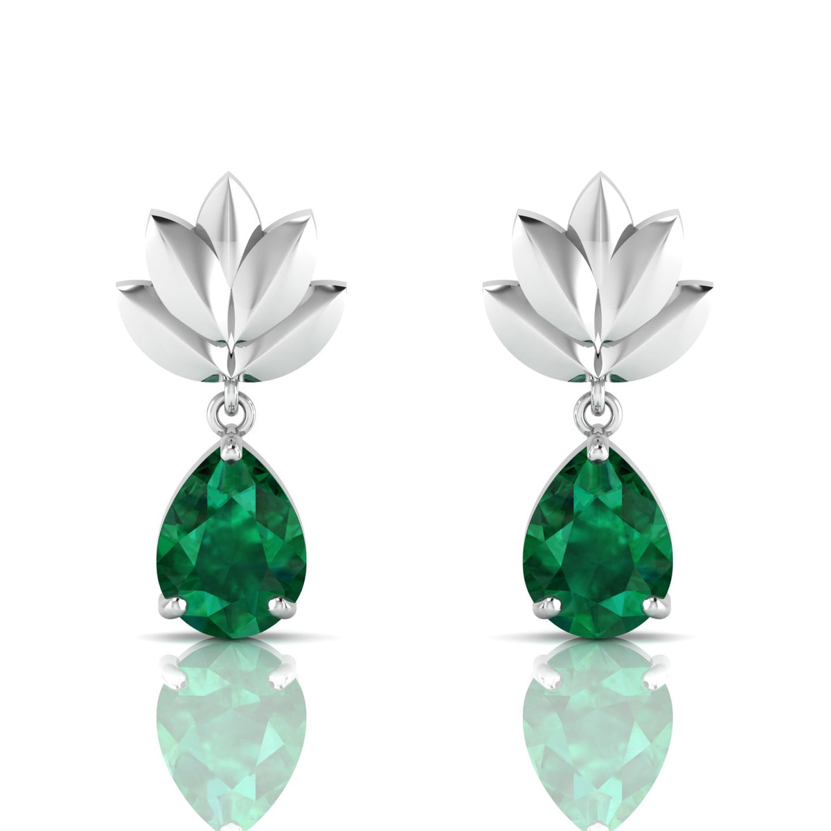 Sterling Silver Emerald Leaf Tear Drops Earrings