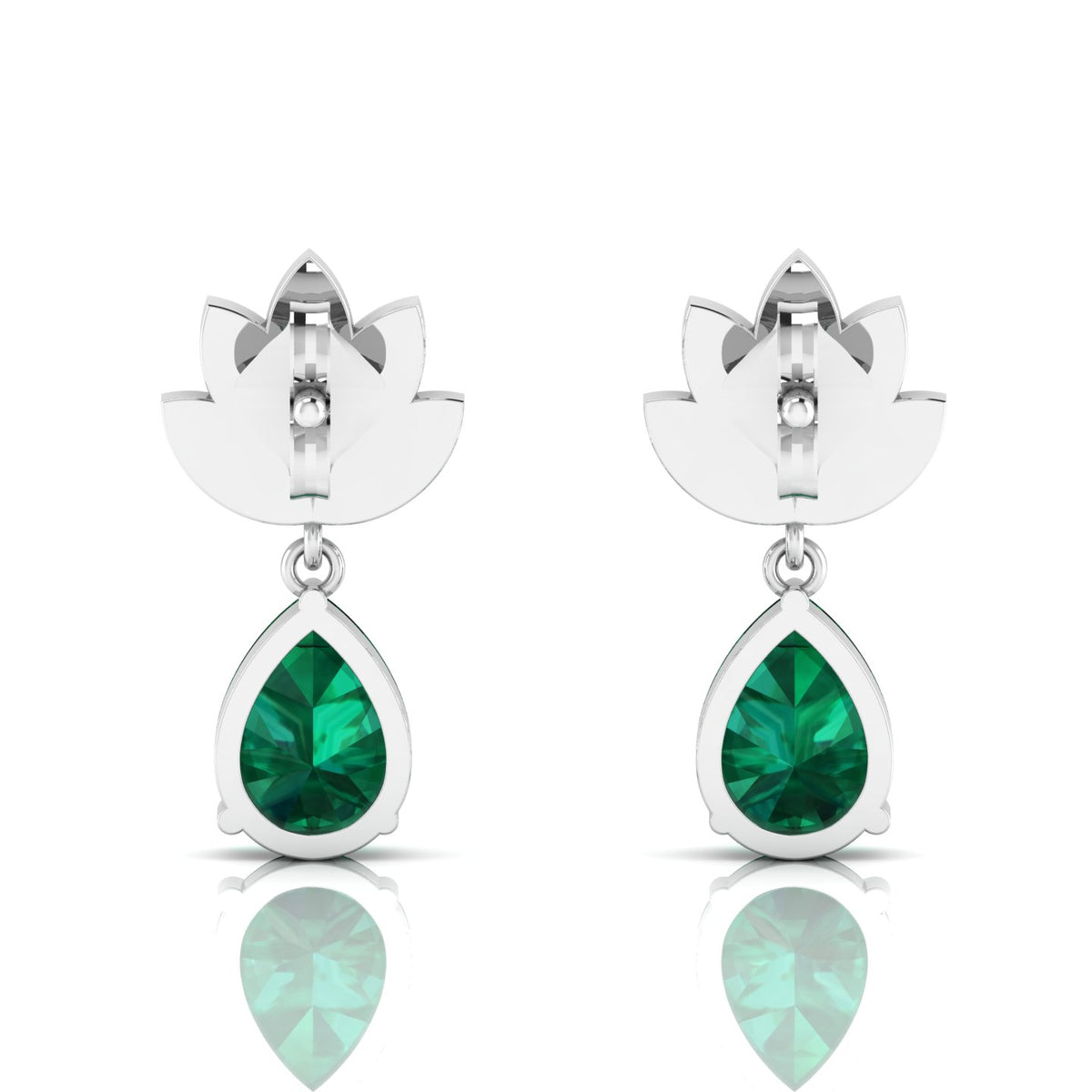 Sterling Silver Emerald Leaf Tear Drops Earrings