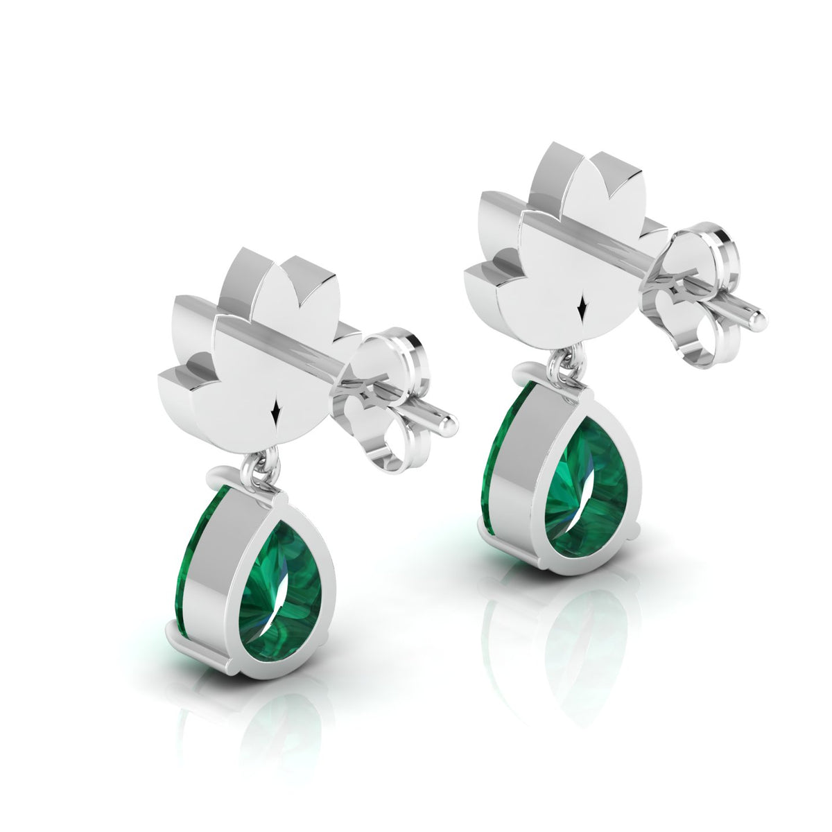 Sterling Silver Emerald Leaf Tear Drops Earrings