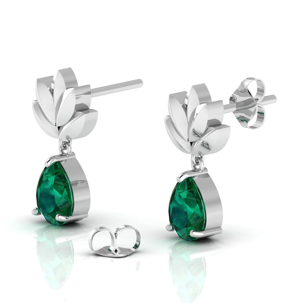 Sterling Silver Emerald Leaf Tear Drops Earrings