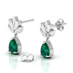Sterling Silver Emerald Leaf Tear Drops Earrings