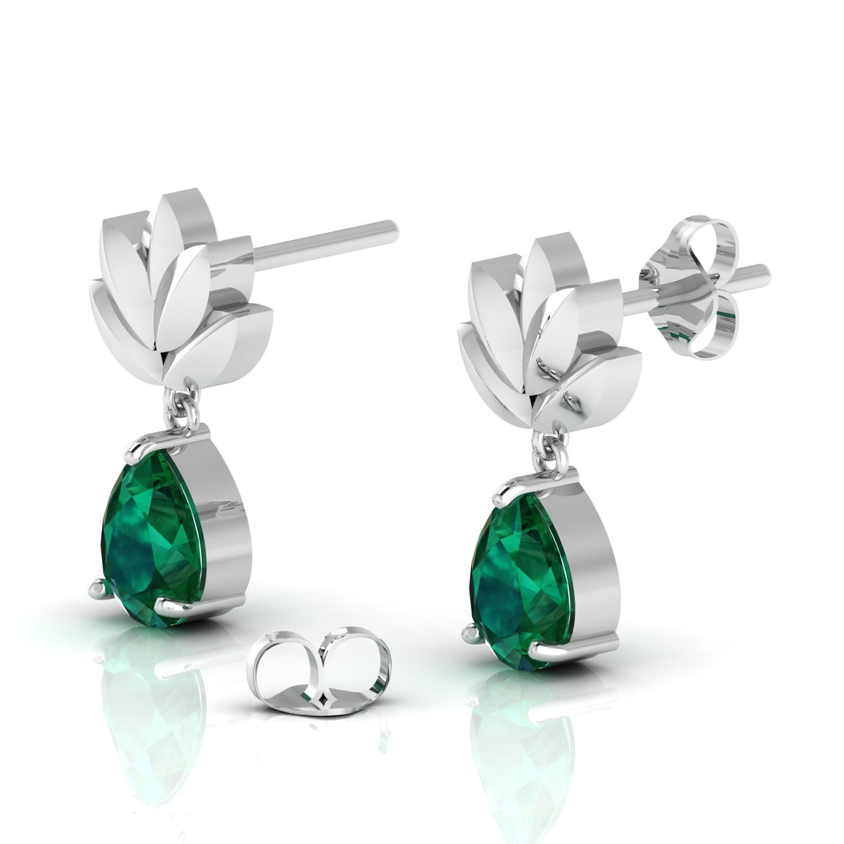 Sterling Silver Emerald Leaf Tear Drops Earrings