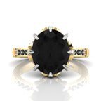 Oval Black Diamond Gold Plated Two Tone Solitaire Ring
