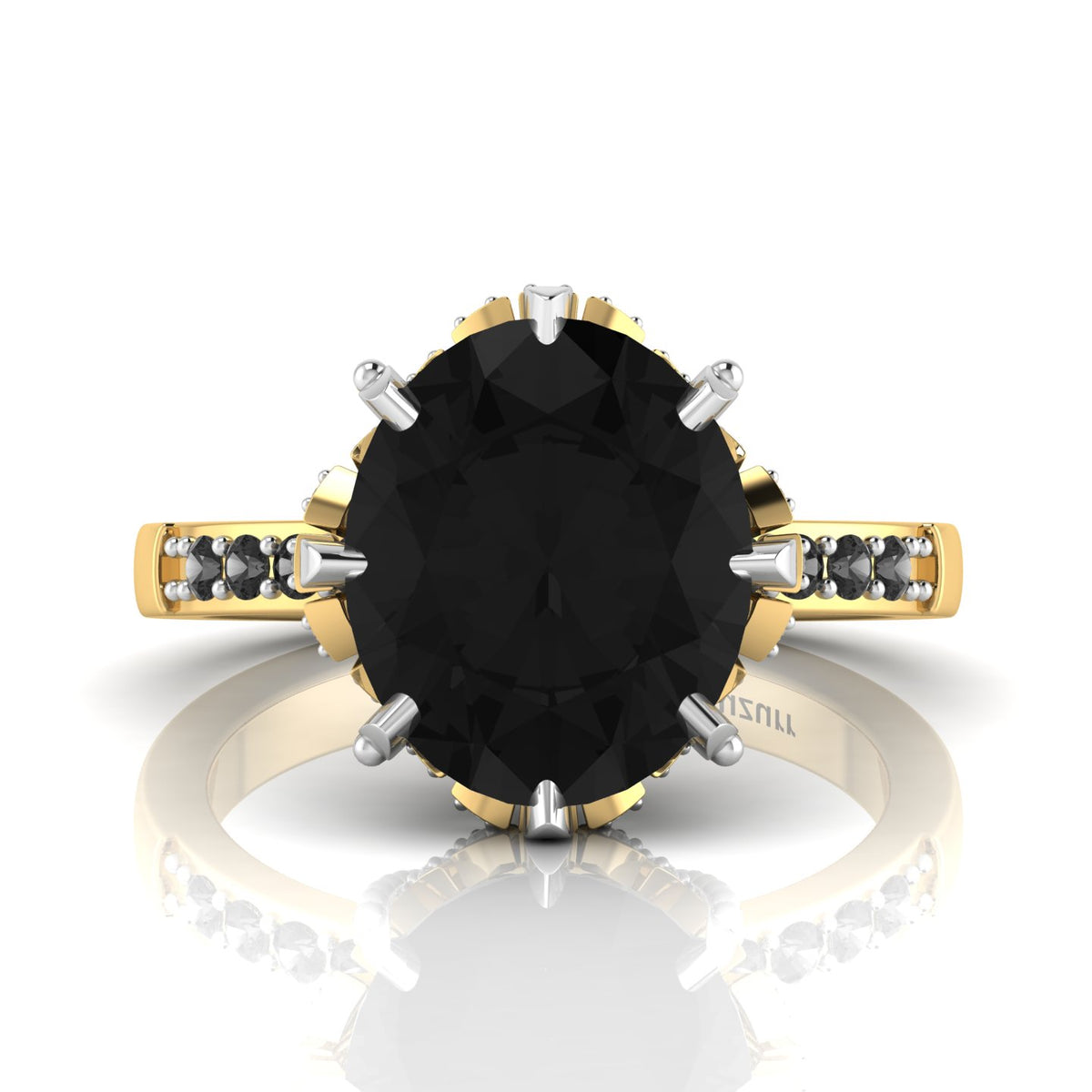 Oval Black Diamond Gold Plated Two Tone Solitaire Ring