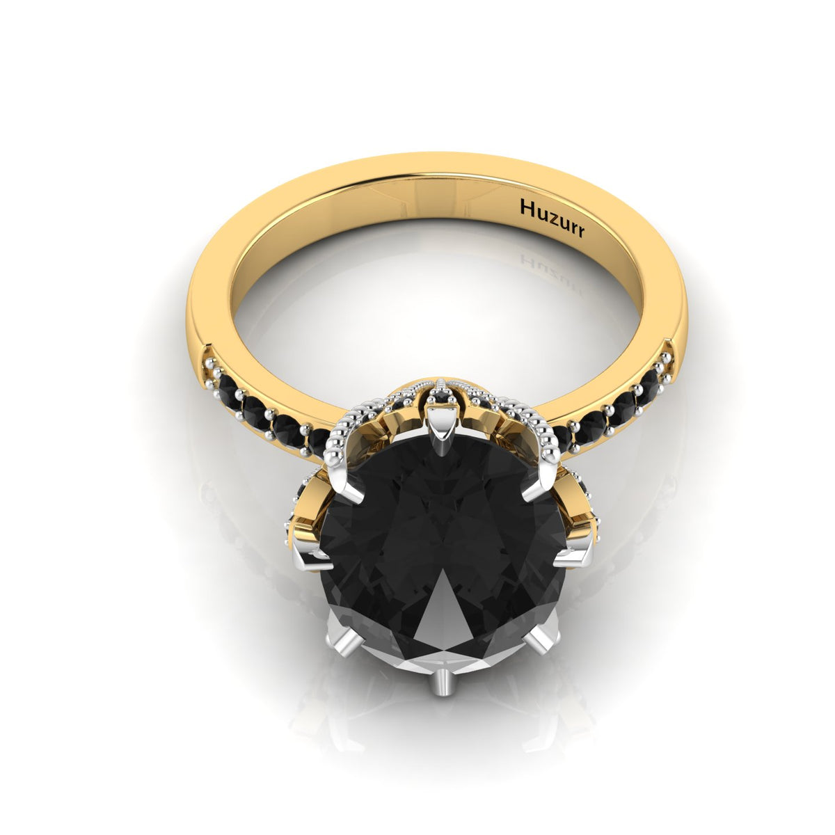Oval Black Diamond Gold Plated Two Tone Solitaire Ring