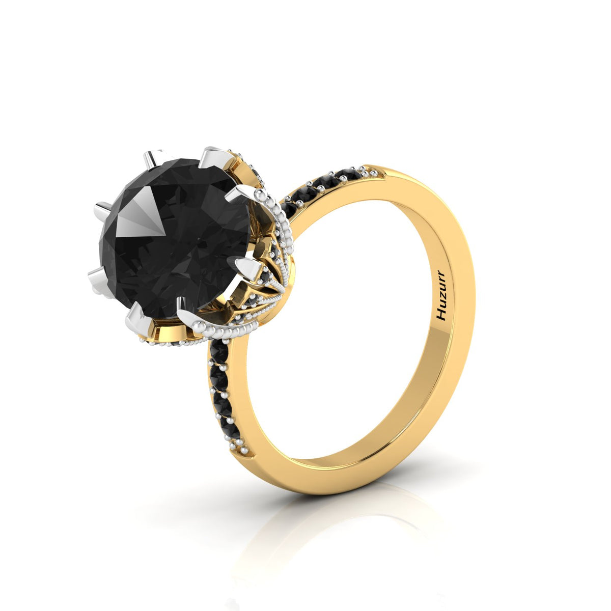 Oval Black Diamond Gold Plated Two Tone Solitaire Ring
