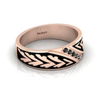 Black Diamond 5 Stone Rose Gold Plated Black Enamel Band Ring