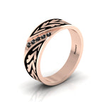 Black Diamond 5 Stone Rose Gold Plated Black Enamel Band Ring