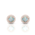 Rose Gold Plated Round Halo Stud Opal & Diamond Earrings