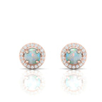 Rose Gold Plated Round Halo Stud Opal & Diamond Earrings