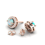 Rose Gold Plated Round Halo Stud Opal & Diamond Earrings