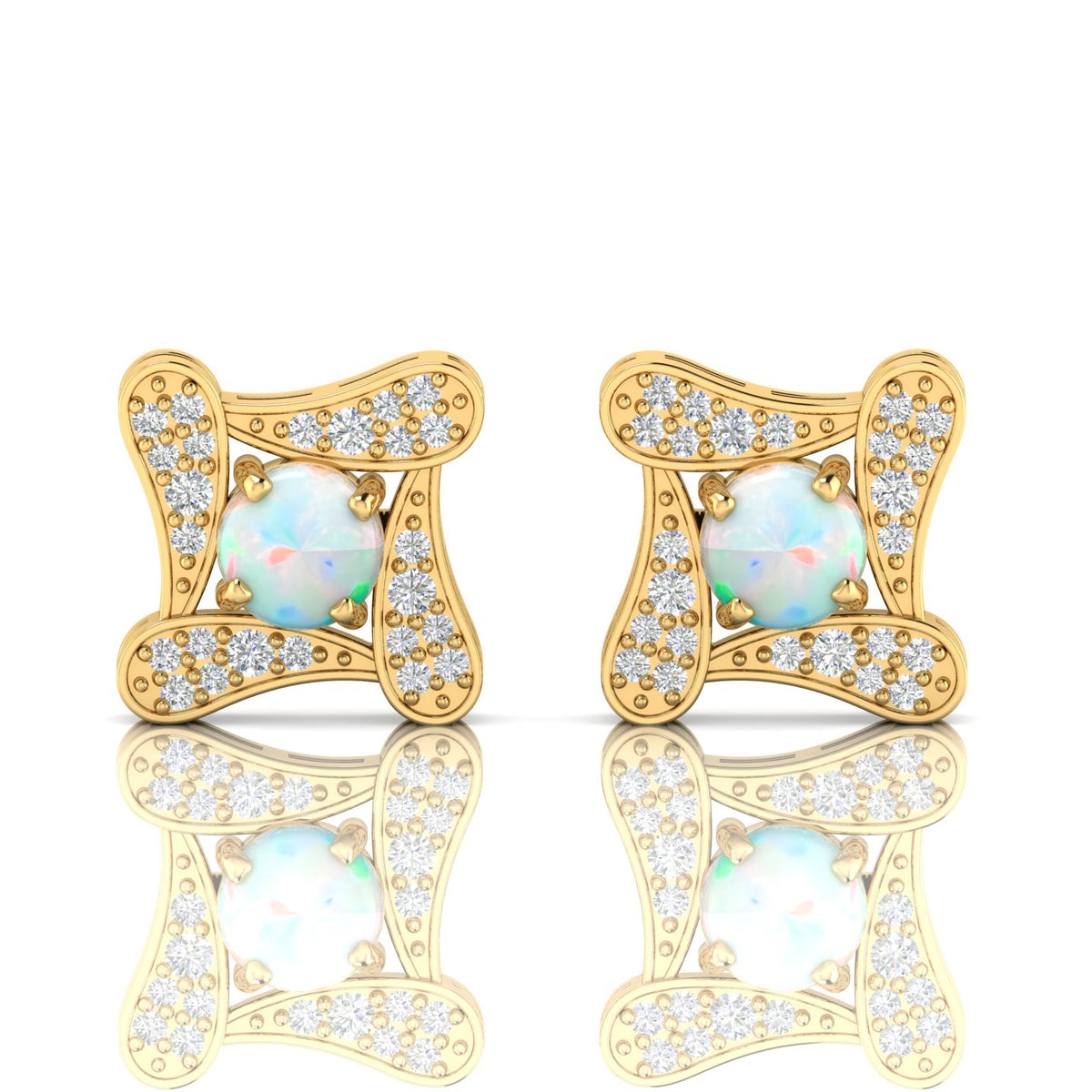 Opal Studs Gold Plated Square Earrings