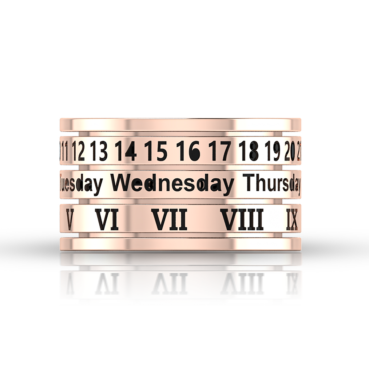 Personality Rotation Date Rose Gold Plated Spinner Rings