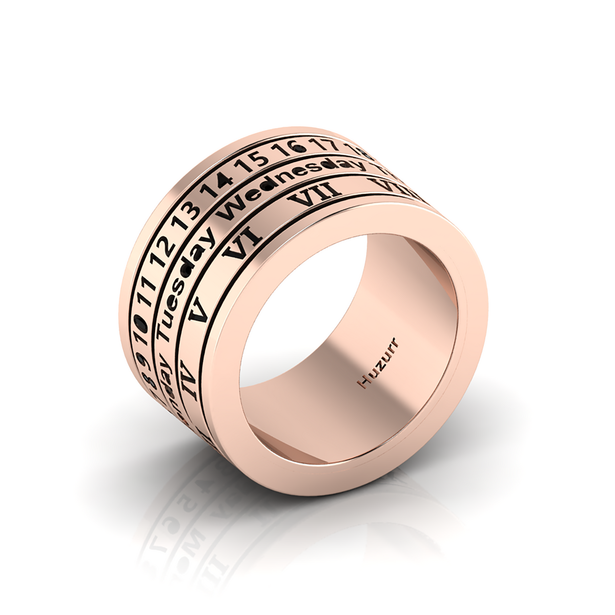 Personality Rotation Date Rose Gold Plated Spinner Rings